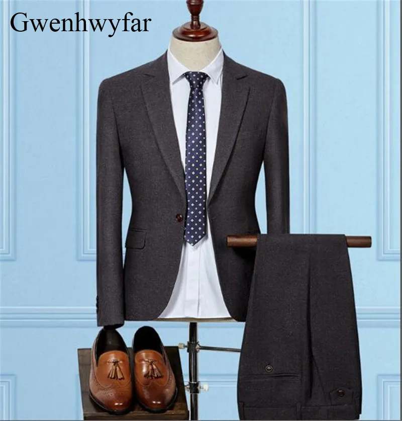 Gwenhwyfar Новый стиль темно синие костюмы 2018 новый смокинг жениха Slim Fit Мужские