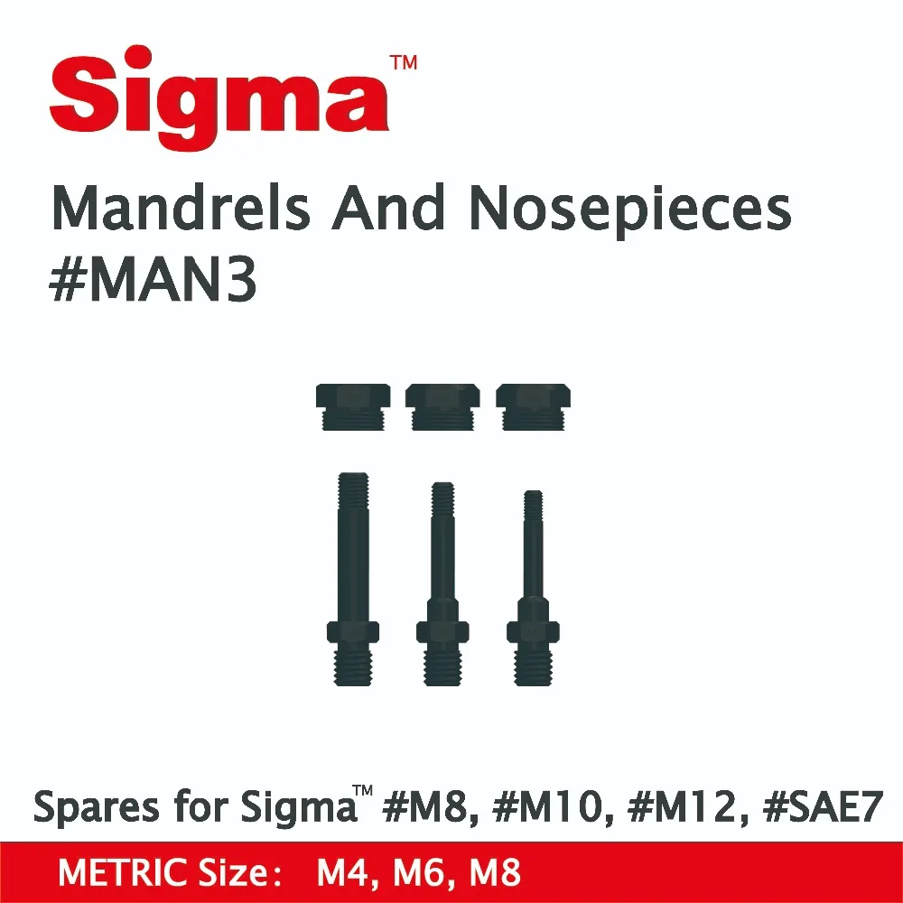

Sigma #MAN3 Spare Mandrels/Nosepieces set ONLY applicable for Sigma Threaded Rivet Nut Drill Adapters #M6 #M8 #M10 #M12 #SAE7
