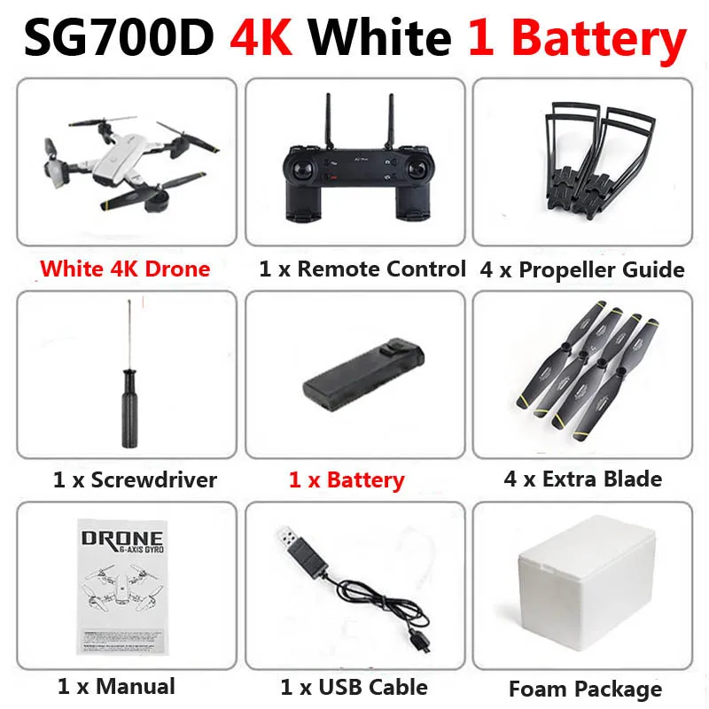 White 4K 1b Foam SG700-D Профессиональный складной Дрон с двойной камерой 1080P 720P 4K Selfie WiFi FPV оптический поток RC Квадрокоптер вертолет XS809S - Цвет: White 4K 1b Foam