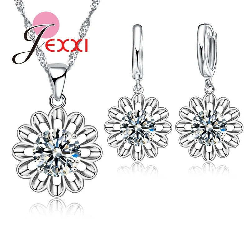 Набор ювелирных изделий из серебра 925 пробы со сверкающими кристаллами|silver jewelry