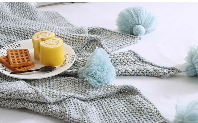 Бесплатная доставка Скандинавское хлопковое покрывало вязаное однотонное