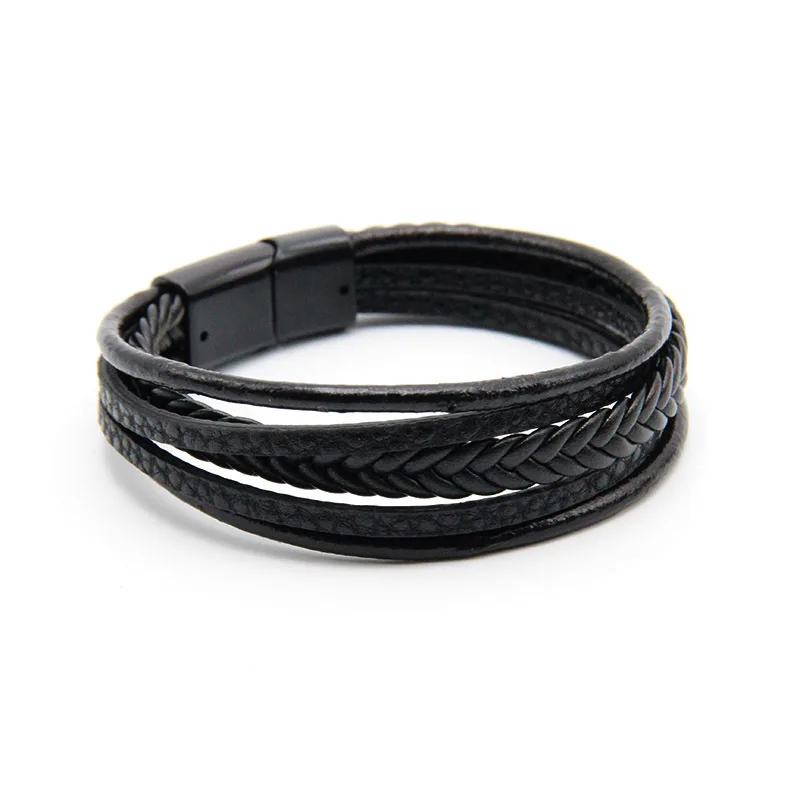 Black Buckle Black Мужской браслет из кожи новинка из нержавеющей стали Винтаж Амулет из натуральной кожи браслет черные браслеты для мужчин подарок для друзей, ювелирное изделие - Окраска металла: Black Buckle Black
