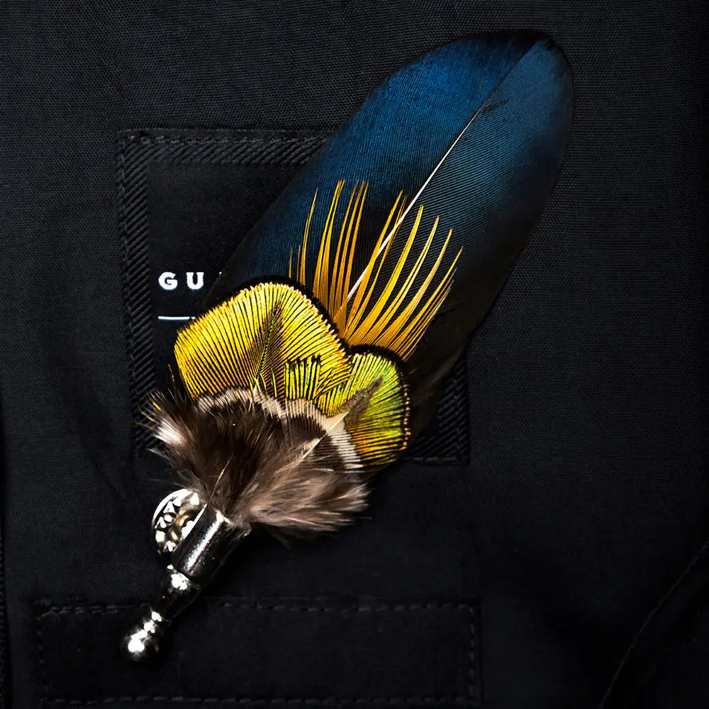 14 brooch GUSLESON, новинка, ручная работа, мужская кожаная и перьевая брошь для галстука-бабочки, предварительно завязанный Галстук-бабочка для свадебной вечеринки с подарочной коробкой - Цвет: 14 brooch