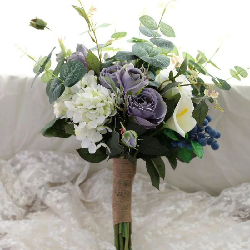 Yellow Red Pink Purple Rose Bridesmaid Wedding Foam flowers Bridal bouquet Ribbon de noiva | Свадьбы и торжества