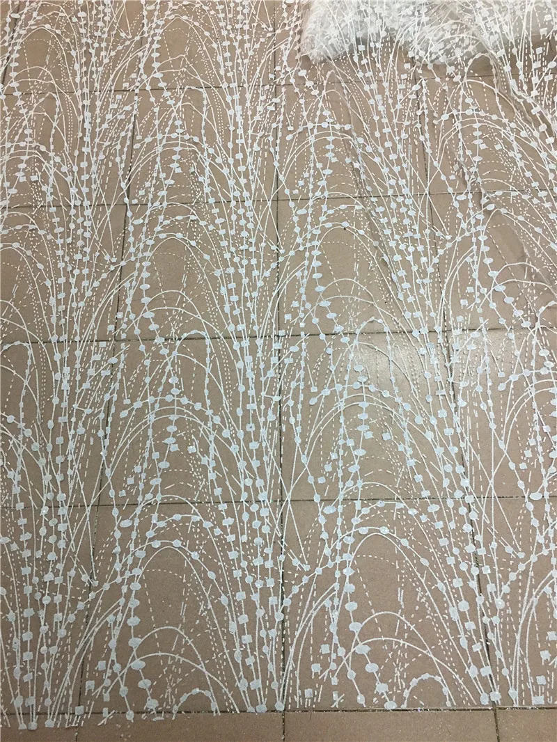 Белый цвет красивые цветы 5 ярдов приклеенная блестящая Тюль африканская