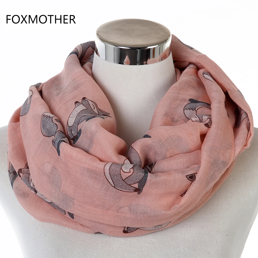 Шарф FOXMOTHER милый легкий розовый темно синий коричневый серый с рисунком