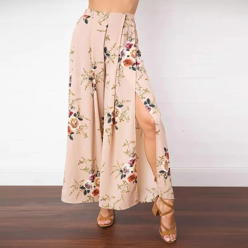 Брюки женские шифоновые с разрезом сбоку Модные свободные штаны широкими