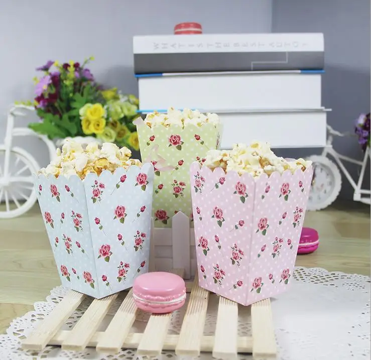 12 шт./лот коробка для попкорна с розами бумажная украшения вечерние детские