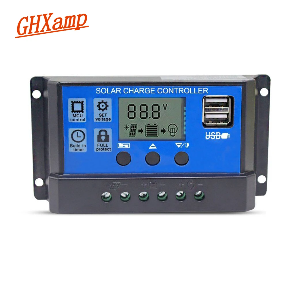 Зарядное устройство для солнечной батареи GHXAMP, 30 А, 12 В, 24 В, ШИМ регуляторы PV с двумя USB-разъемами, ЖК-дисплеем, 1 шт.