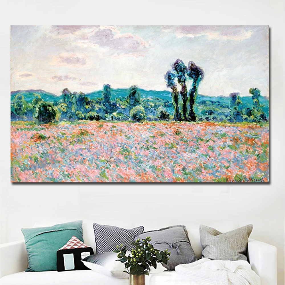 

SELFLESSLY Wall Impressionism Monet Wild Poppy Field Sunrise Landscape Canvas Painting Art Print Poster Picture Painting