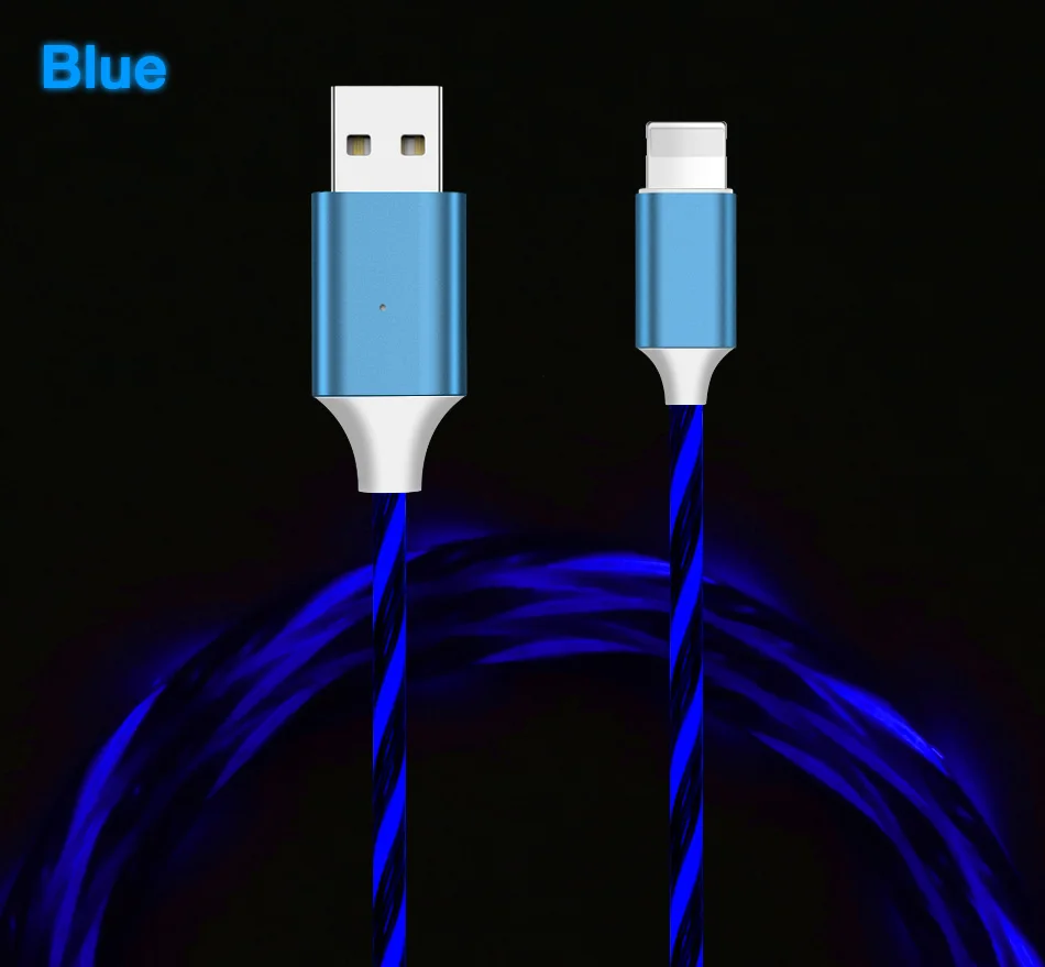 Яркий светящийся цветной светодиодный кабель для передачи данных USB кабель для зарядки Micro/type C/8 Pin для iPhone освещение Android шнур для зарядки мобильных телефонов - Цвет: Blue Light
