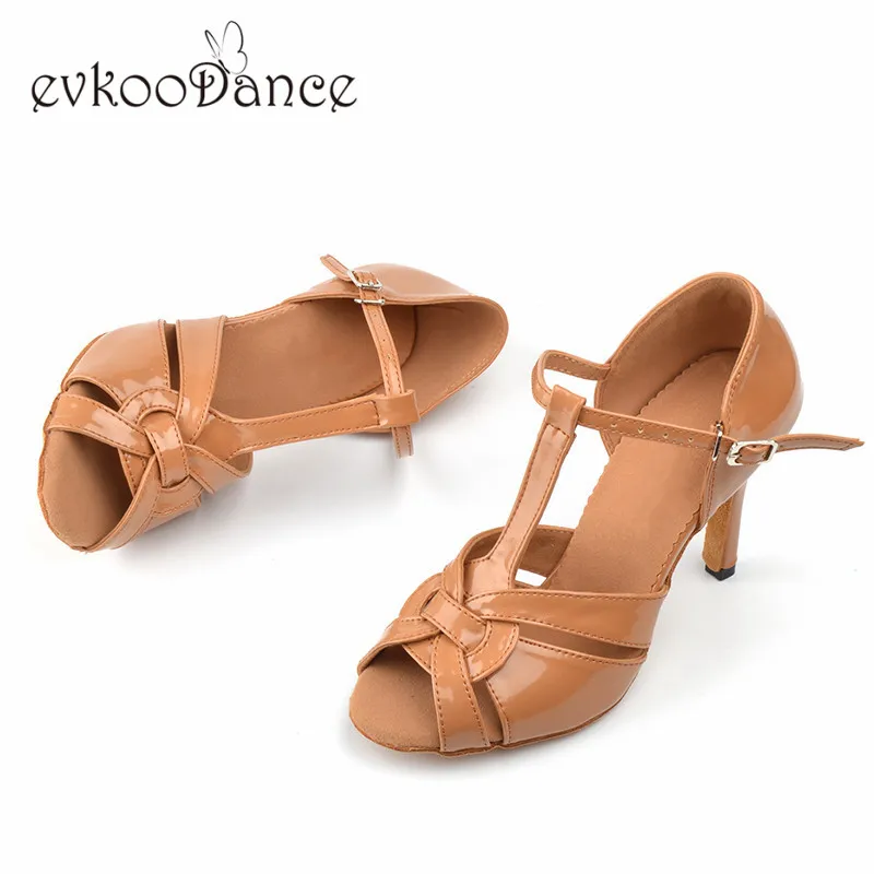 Evkoo/танцевальная обувь для женщин; высота каблука 8,5 см; Zapatos De Baile; размеры США 4-12; цвет коричневый; профессиональная Evkoo-560