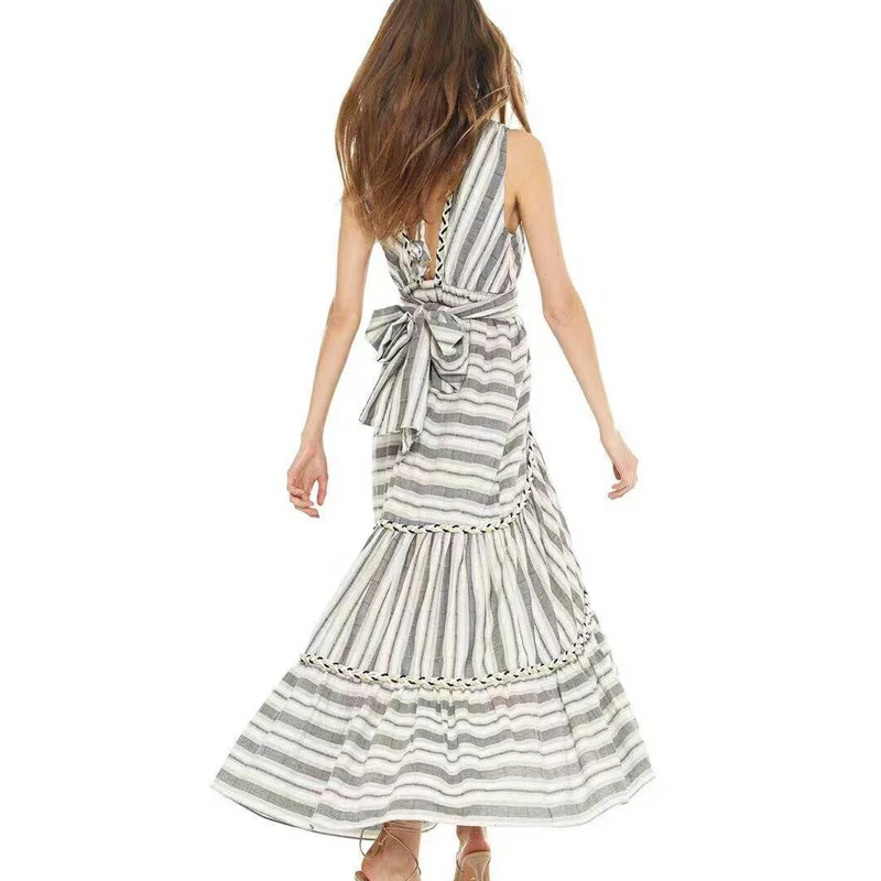 Женское дизайнерское Макси платье с глубоким v образным вырезом и открытой