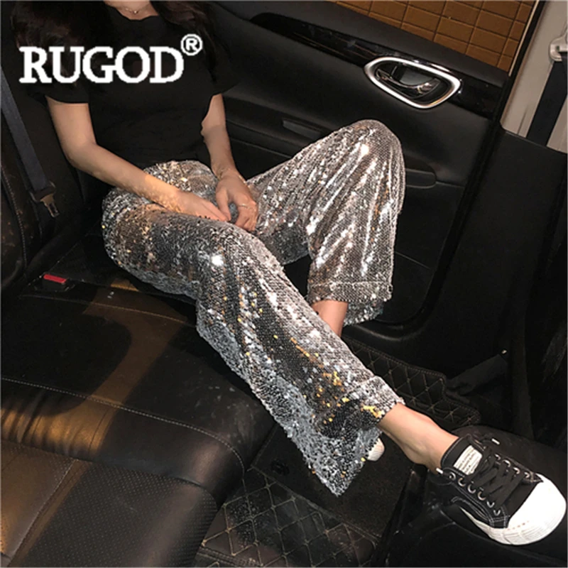 Женские однотонные брюки RUGOD свободные с широкими штанинами и блестки в виде