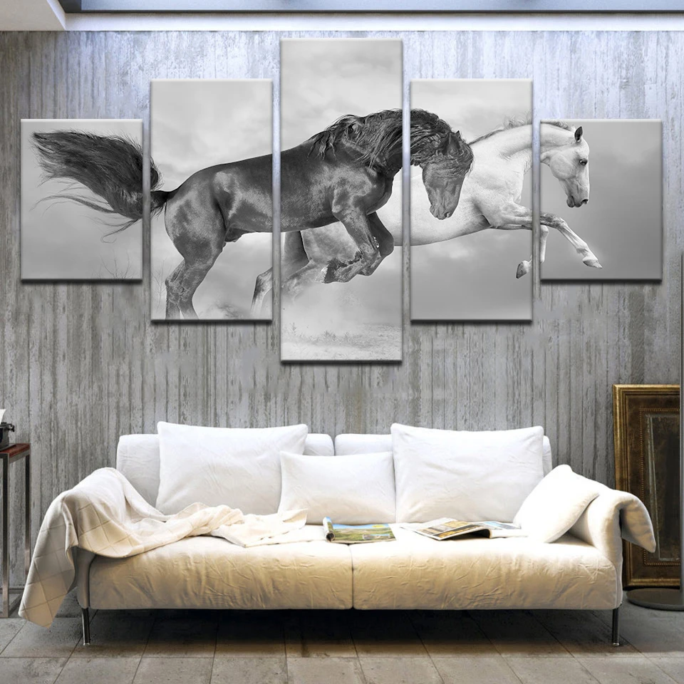 Картины животных Лошадь Картина настенное искусство модульный постер рамка 5 панелей современный холст гостиная HD декор дома напечатанные произведения искусства.