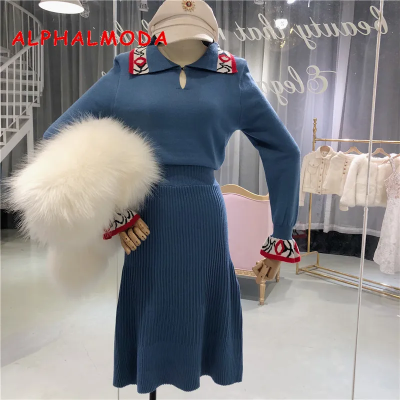 ALPHALMODA 2018 Осень Зима Новая модель Женский пуловер с круглым отложным воротником