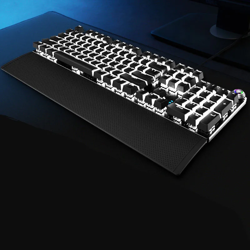 Black Whiter light AULA, стимпанк, механическая клавиатура с подсветкой, винтажная, черная, синяя, переключатель, 104 светодиодный, компьютерная, игровая, вращающаяся, макро, Игровая клавиатура - Цвет: Black Whiter light