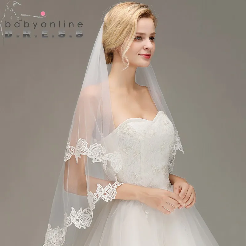 

SWEMILE Charming Lace Two Layer Wedding Veil with Comb Soft Tulle Bridal Veil Wedding Accessories Velo de Novia