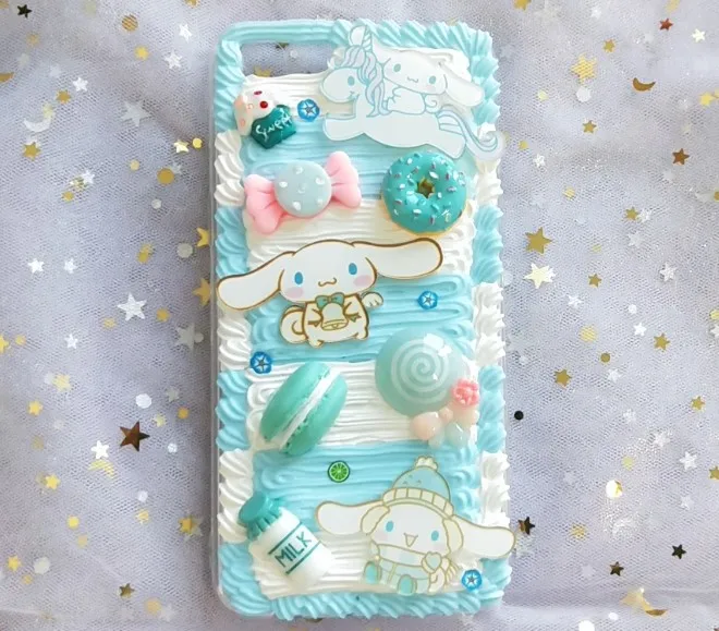Для iphone X/XS Max DIY чехол 3D Свежий Cinnamoroll чехол для телефона для iphone 8 7 6 6s plus XR ручной работы кремовый карамельный чехол подарок для девочки - Цвет: Синий