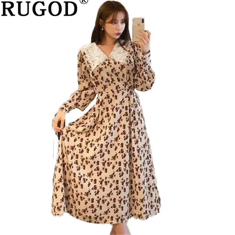 Женское винтажное платье трапеция RUGOD длинное с цветочным принтом пляжные