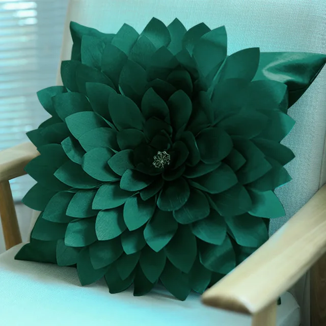 dark green 3D Ручная работа Алмазные цветы наволочка с внутренней подушкой домашний декор белый цвет слоновой кости розовый наволочка украшение - Цвет: dark green