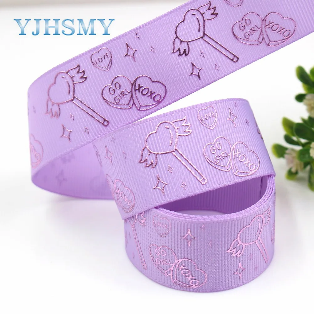 YJHSMY G 18808 892 25 мм 10 ярдов Лазерная Серебряная Любовь Печать grosgrain лента DIY головной