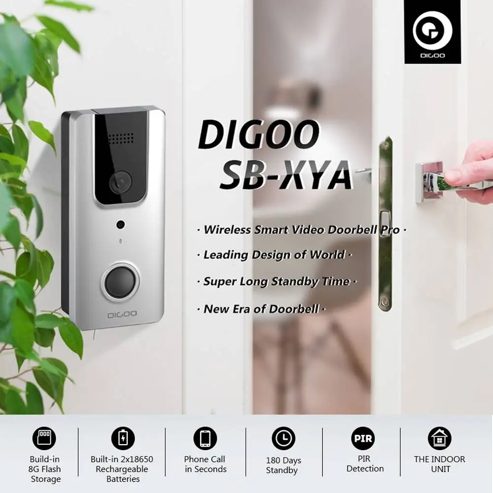 Digoo SB-XYA обновление Беспроводной Full HD bluetooth wifi видео дверной звонок Профессиональный умный дом PIR датчик перезаряжаемый дверной Звонок камера телефон