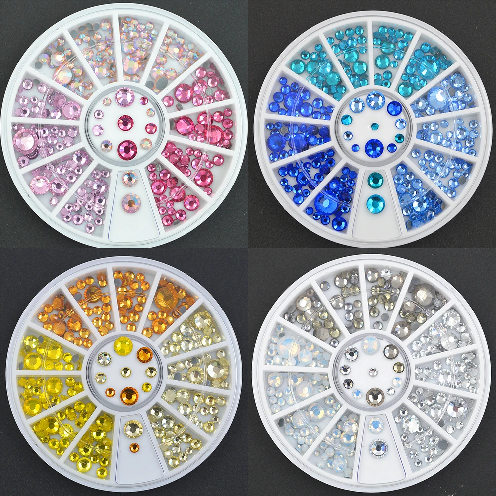 

Mixed sizes Multi colors Nail Rhinestones Flat Bottom Round 3D Decor Wheel Manicure glitter Nail Art Decorations 2mm to 6mm