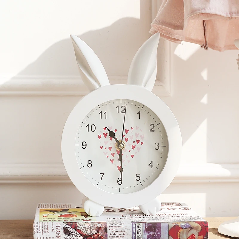 Miz Home White Creative Rabbit Ear Wooden Wall Quartz Watch Desktop Clock Art Decor stickers wall Watches for Girl Women|desktop watch|wooden desktop
