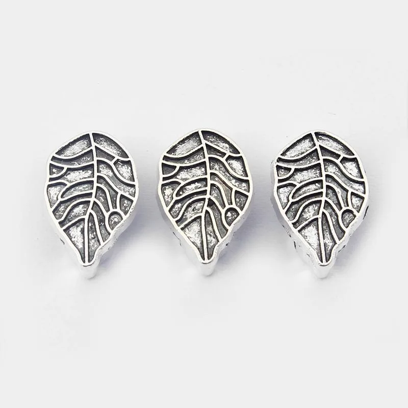 10pcs Leaf Shaped Charms Slider Beads Spacers For 11*2.5mm Flat Leather Cord Bracelet Jewelry Fittings Making Accessories | Украшения и