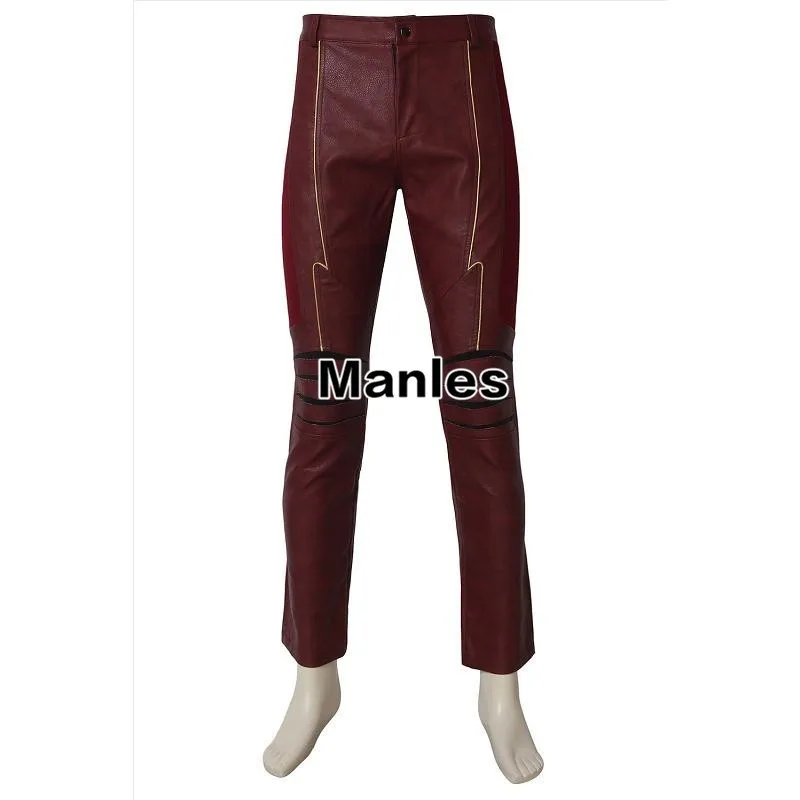 Only Pants Флэш Косплей Костюм Барри Аллена флэш сезон 2 супергероя для взрослых мужчин кожаные брюки пояс аксессуары пальто куртка - Цвет: Only Pants