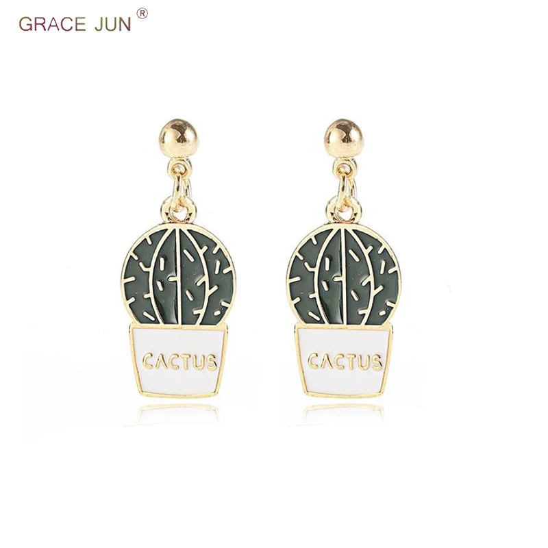 Серьги в форме кактуса и бонсая GRACE JUN новые модные серьги клипсы золотого цвета