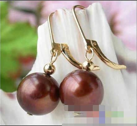 

Hot sell Noble- hot sell new - free shipping COFFEE ROUND FRESHWATER PEARL DANGLE EARRING