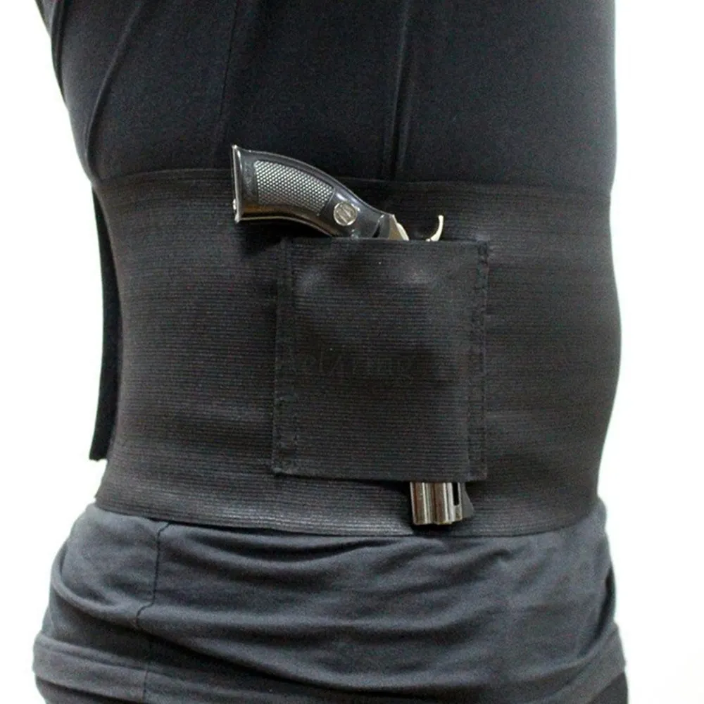 

Concealed Belly Band Gun Holster Under Cover Elastic Abdominal Band Pistol Holster with 2 Magazine Pouch for 38" to 50"