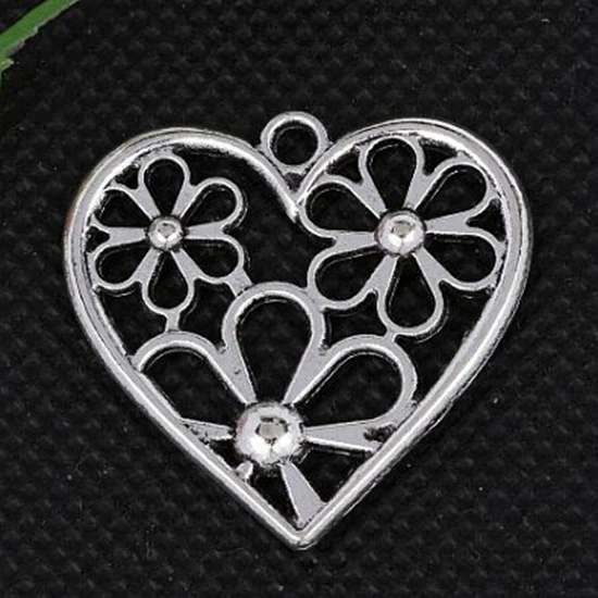 Полые Подвески в форме сердца винтажные серебряные 10 шт. для браслета ожерелья