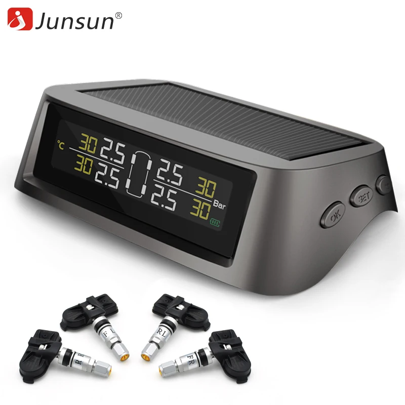 Junsun на солнечной энергии TPMS беспроводная автомобильная система контроля