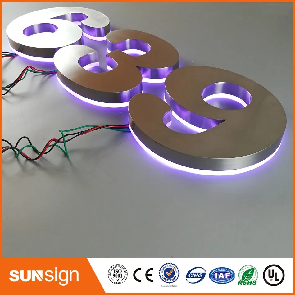 H 30 см пользовательский RGB из нержавеющей стали с подсветкой светодиодный номер