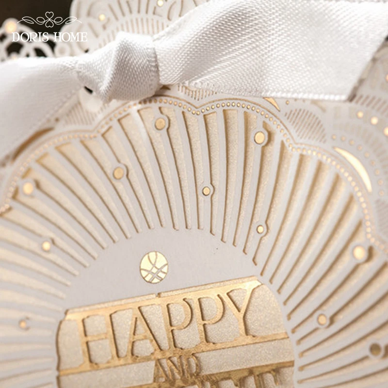 100 шт./лот Золотая и кружевная коробка для конфет с лазерным дизайном свадебные