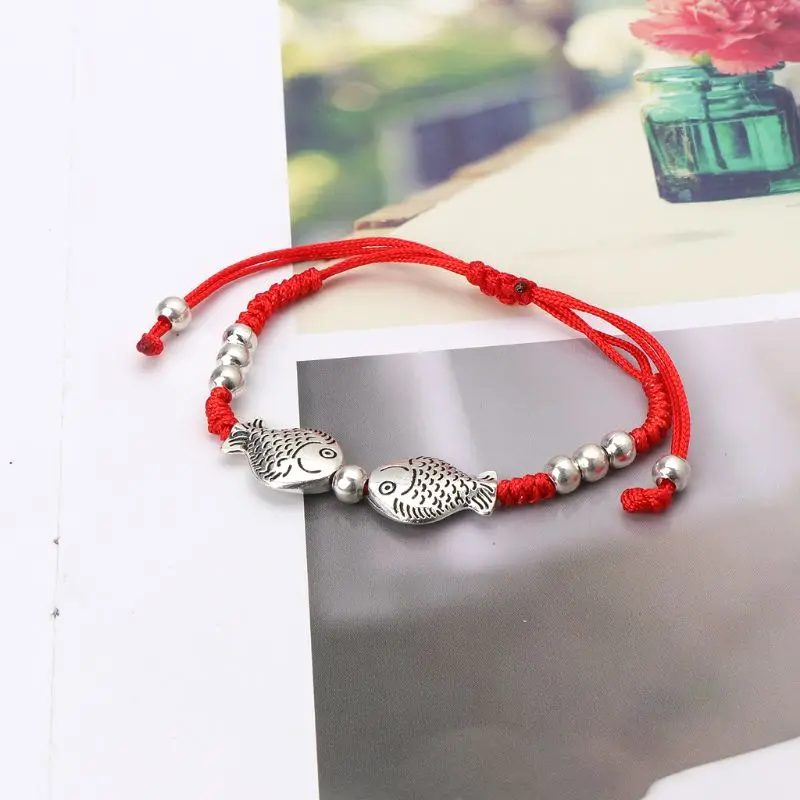 Очаровательная красная веревка с двумя рыбками плетеная Женская бижутерия |
