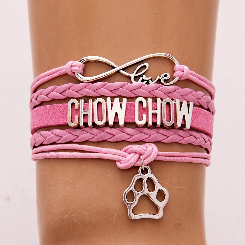 (10 шт./лот) Браслеты Infinity Love CHOW подвеска собачья лапа кожаный браслет с веревкой