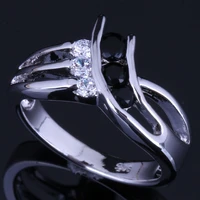terrific black cubic zirconia white cz silver plated ring v0685