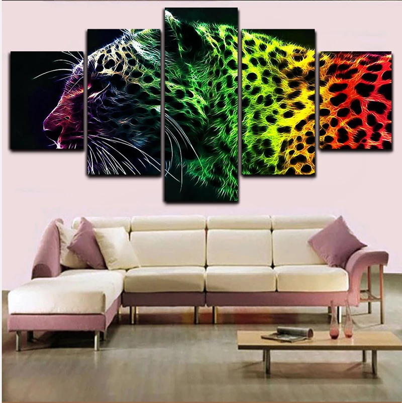 

2016 Oil Painting 5 Piece Picture Hot Sell Leopard Modern Home Wall Decor Painting Canvas Art Hd Print For Living Room Cuadros
