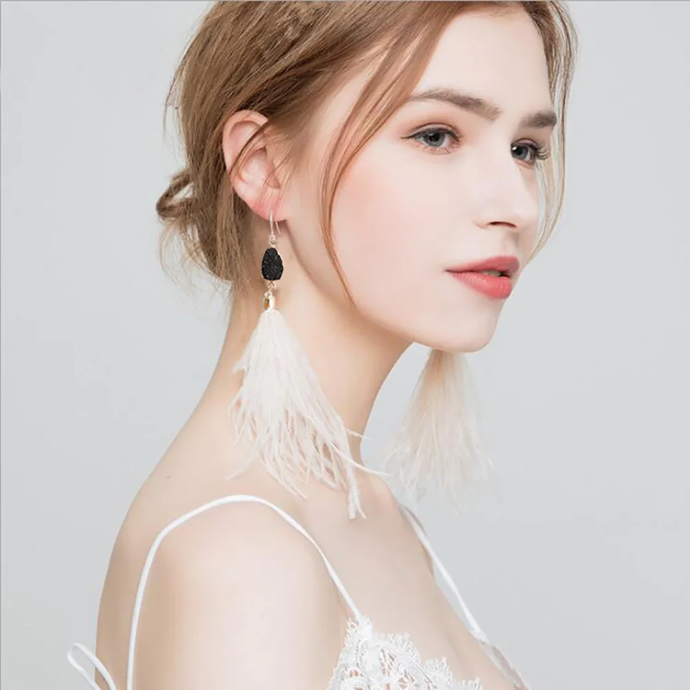 

Long Feather Earrings For Women Party Jewelry Fashion Bohemia Crystal Dangle Drop Statement Earrings 2020 New Accessories Gift