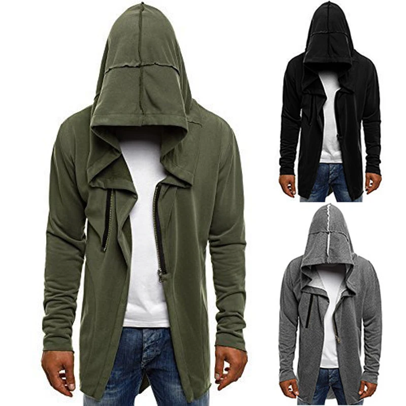 

Men Hooded Sweatshirts New Hip Hop Mantle Hoodies Jacket Long Sleeve Black Cloak Male Coat Outwear Irregular hem Hoodeds