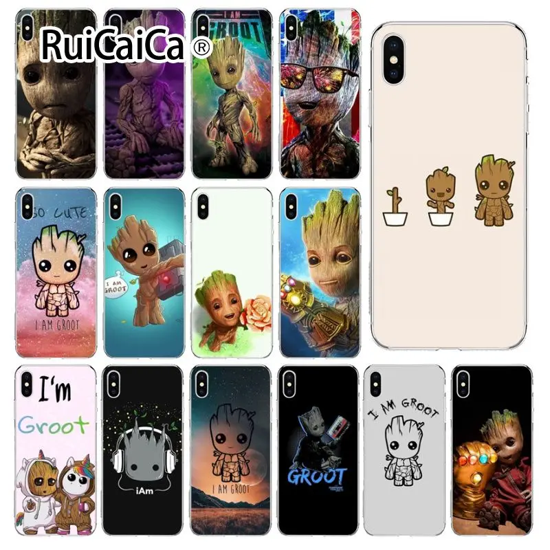 Ruicaica I AM Groot TPU Мягкий силиконовый прозрачный чехол для телефона iPhone 5 5Sx 6 7 7plus 8 8Plus X