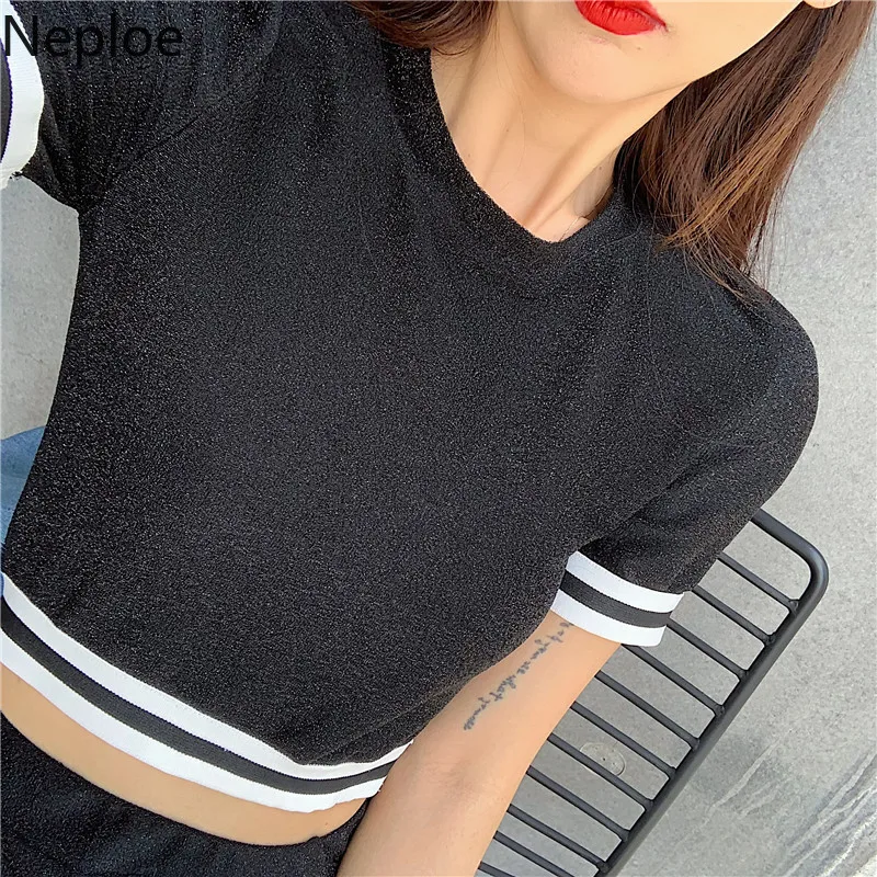 Летние шелковые футболки с коротким рукавом и о образной горловиной nesloe