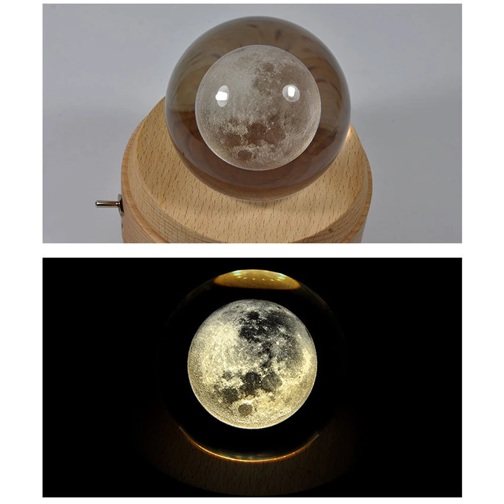 Деревянная музыкальная шкатулка Луна Стиль световой вращающийся 3D с украшением