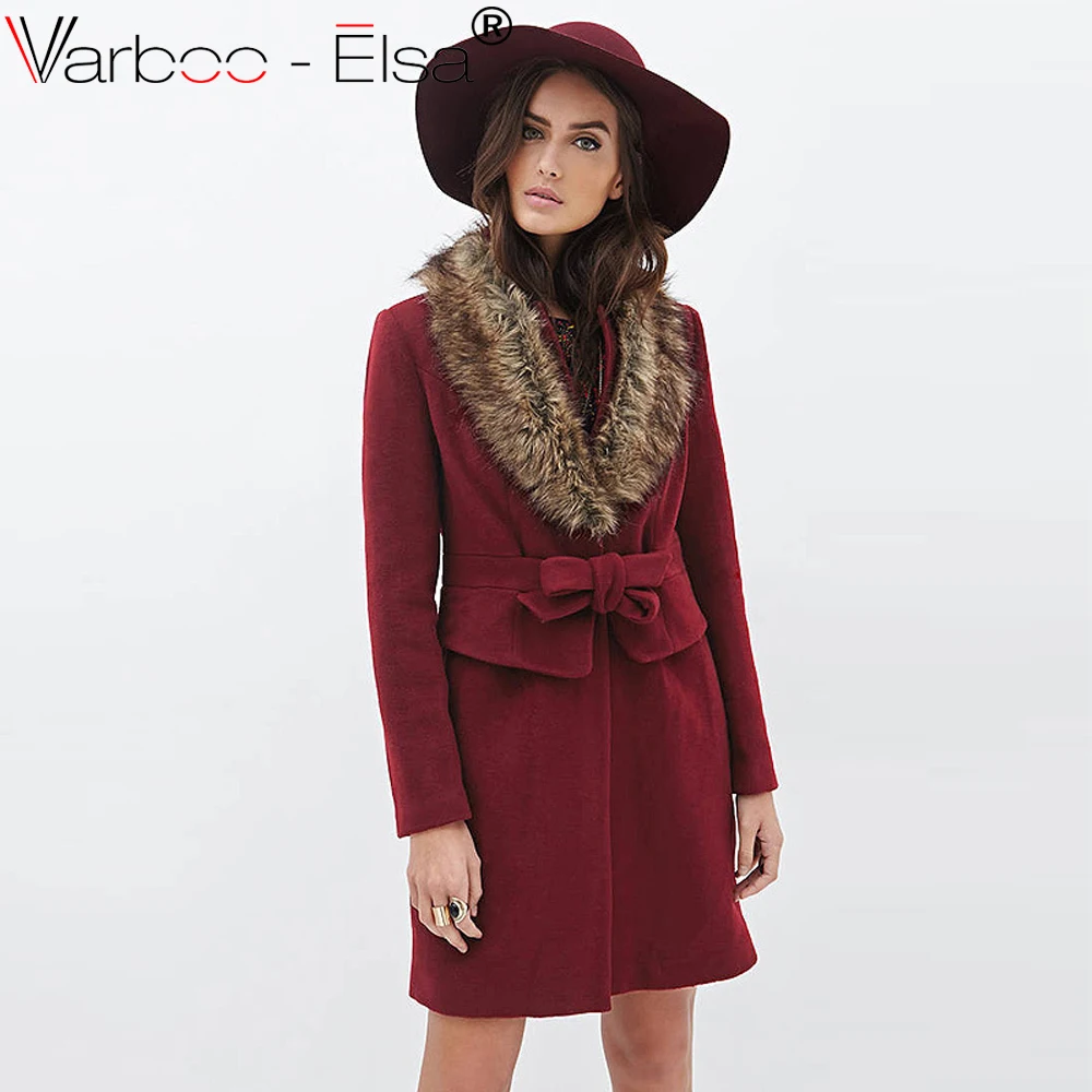 Varboo_Elsa осенне-зимнее пальто Для женщин 2017 Новая мода Slim большой меховой воротник
