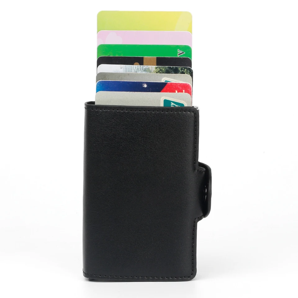 Для мужчин или Для женщин RFID кредитной держатель для карт из искусственной кожи тонкий кошелек двойной коробка Алюминий визитница маленький антимагнитных кошелек мода