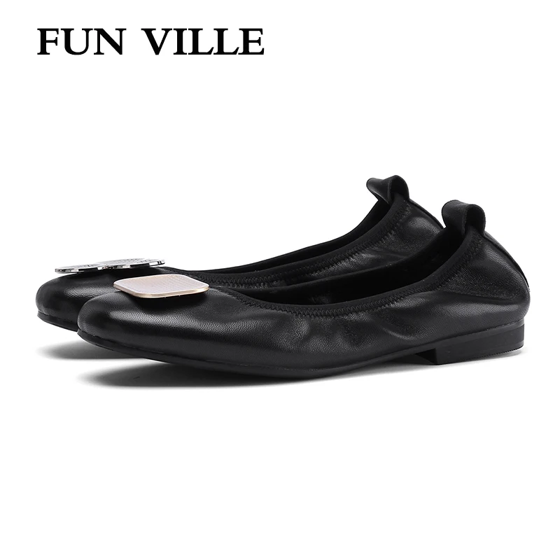 

FUN VILLE New Fashion Women Flats Spring Summer Genuine Leather Sheepskin Flat Shoes Woman Casual shoes Sexy Ladies shoes